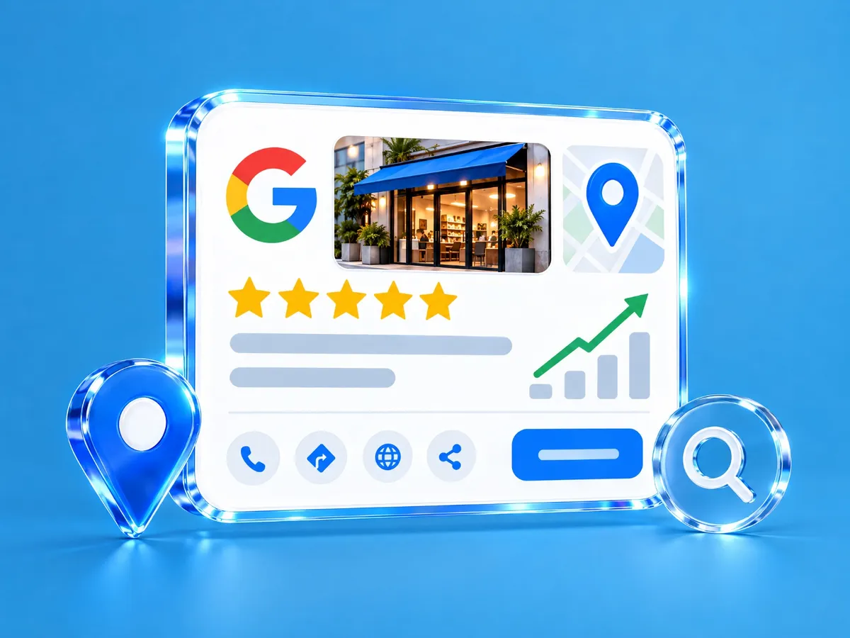 Perfil empresarial no Google com estrelas, mapa e crescimento